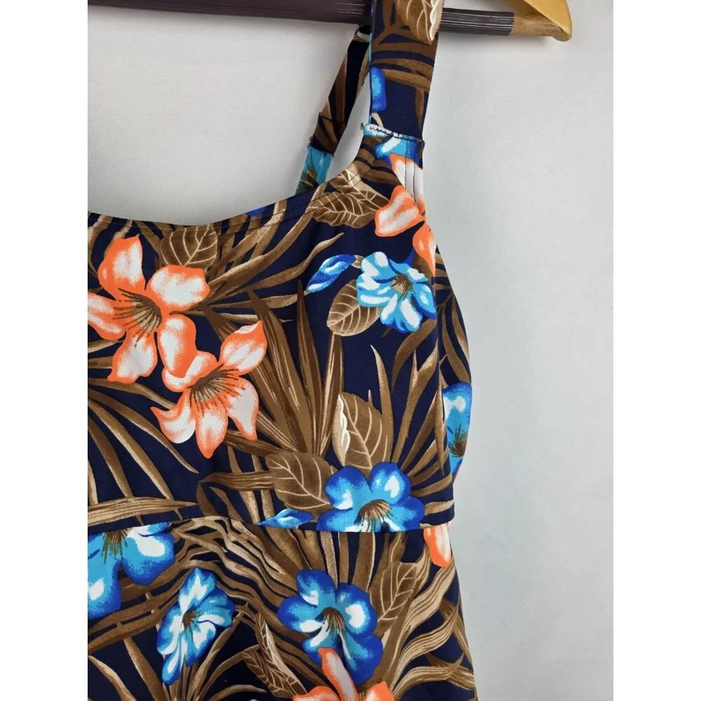 Lands' End Tankini Top Women's Size XS 2-4 Brown Floral Swimsuit Swim Top